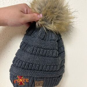 C.C Gray Knit Pom-Pom Beanie